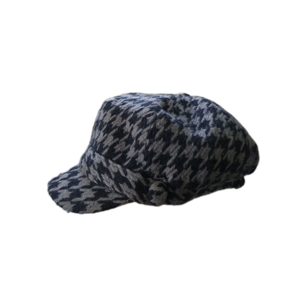 D&Y Houndstooth Newsboy Cap Gray Black Cabbie Baker Boy Hat OS Soft Warm GUC